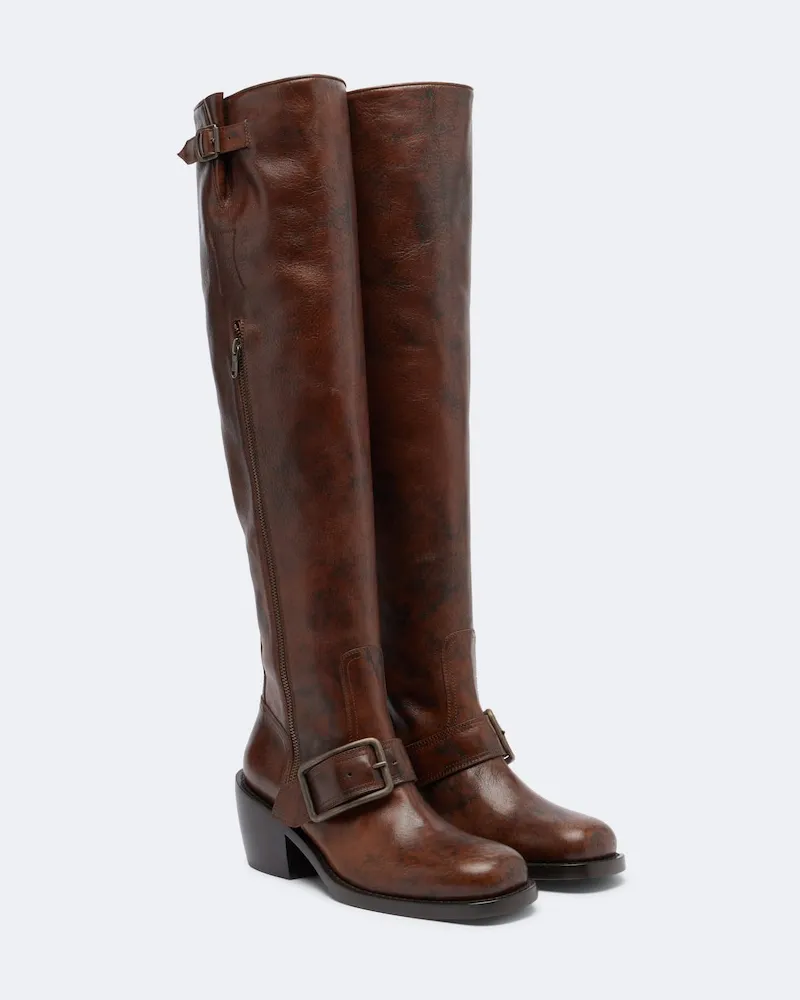 Dries van Noten Overknee-Stiefel aus Leder Braun