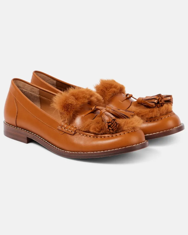 Robert Clergerie Loafers Rita aus Leder mit Faux Fur Braun