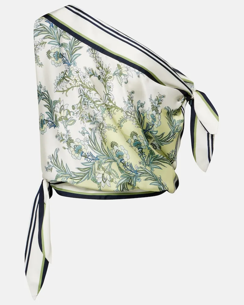 Veronica Beard Bedrucktes One-Shoulder-Top Tari aus Twill Grün