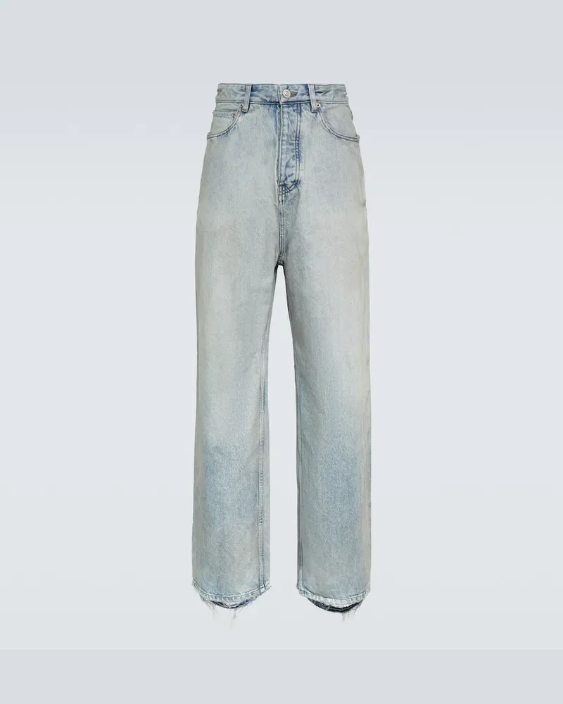 Balenciaga Distressed Wide-Leg Jeans Blau