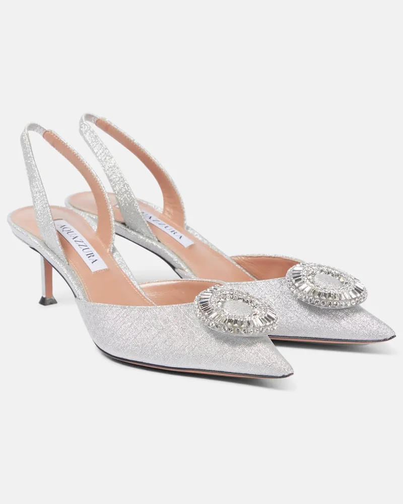 Aquazzura Slingback-Pumps Crystal Hoop 50 mit Glitter Silber