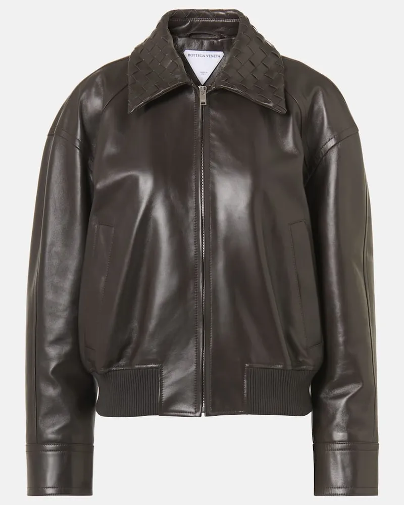 Bottega Veneta Blouson Intrecciato aus Leder Braun
