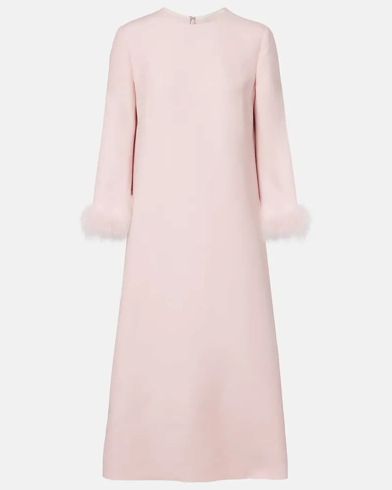 Valentino Garavani Midikleid aus Crepe Couture mit Federn Pink