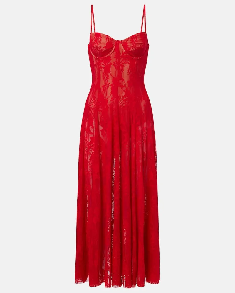 Norma Kamali Midikleid aus Spitze Rot