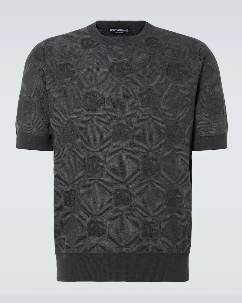 Dolce & Gabbana Pullover DG aus Seiden-Jacquard Grau