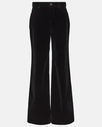 Saint Laurent High-Rise-Hose aus Samt Schwarz