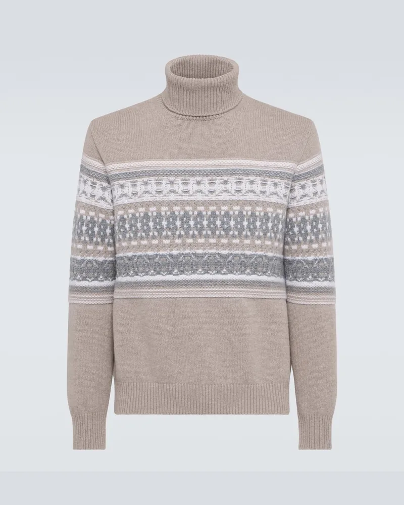 Ermenegildo Zegna Rollkragenpullover aus Kaschmir-Jacquard Beige