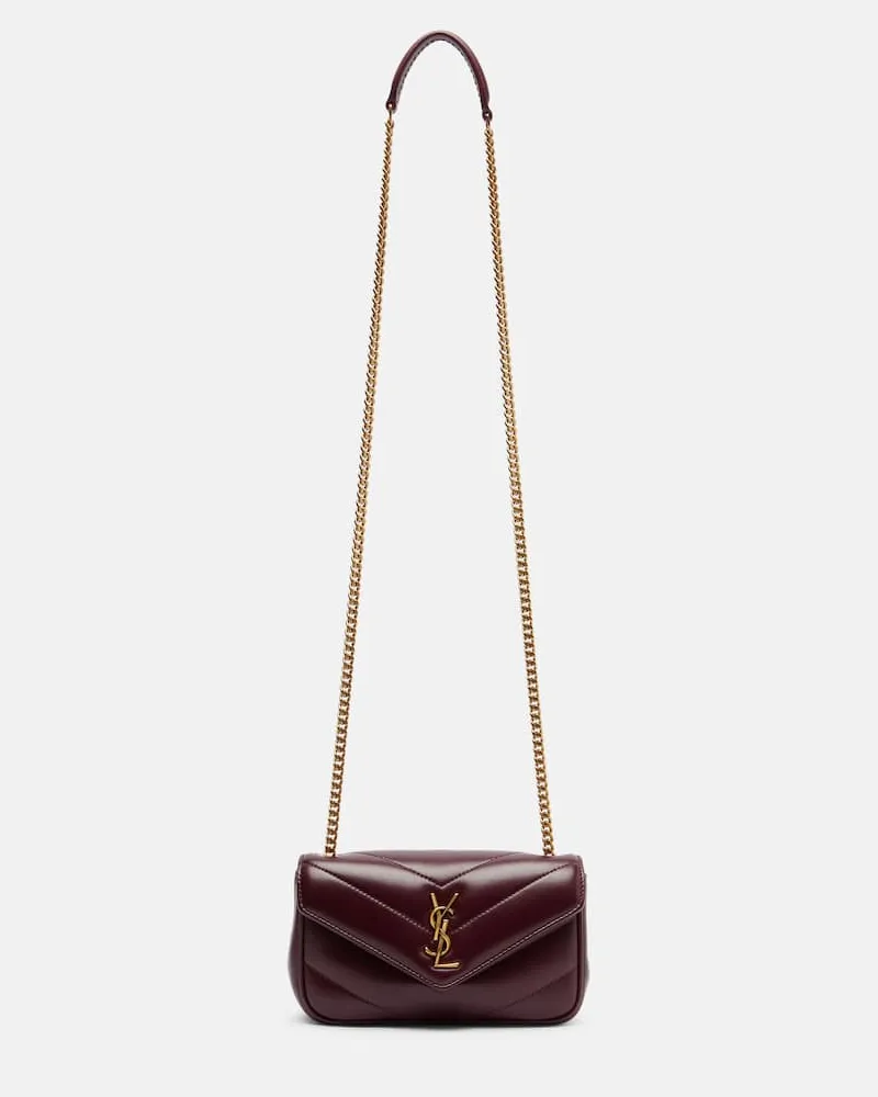 Saint Laurent Schultertasche Lou Lou Mini aus Leder Burgunderrot