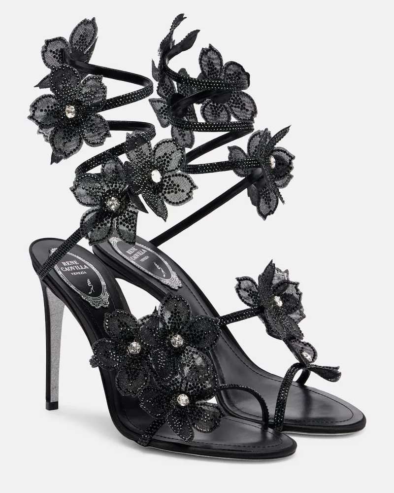 René Caovilla Sandalen Florise aus Satin Schwarz