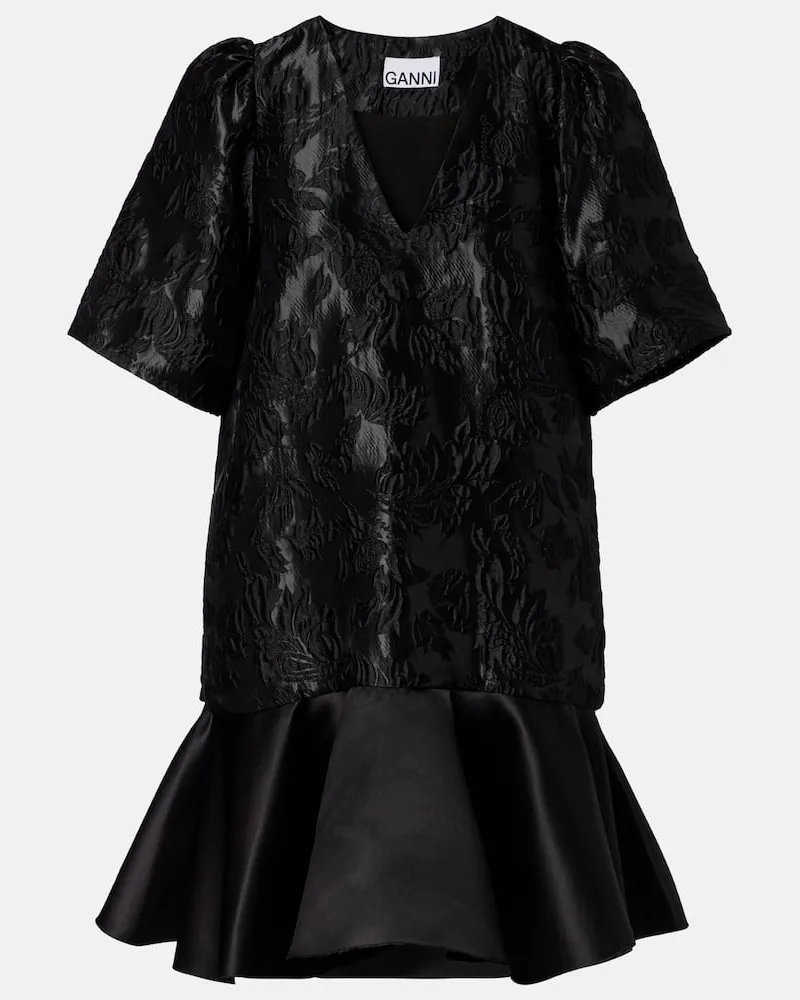 Ganni Minikleid aus Satin-Cloqué Schwarz
