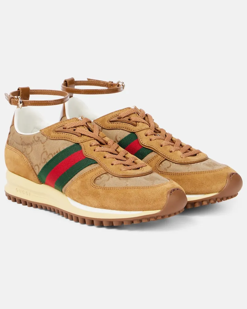 Gucci Sneakers Re-Motion Web Stripe mit Veloursleder Braun