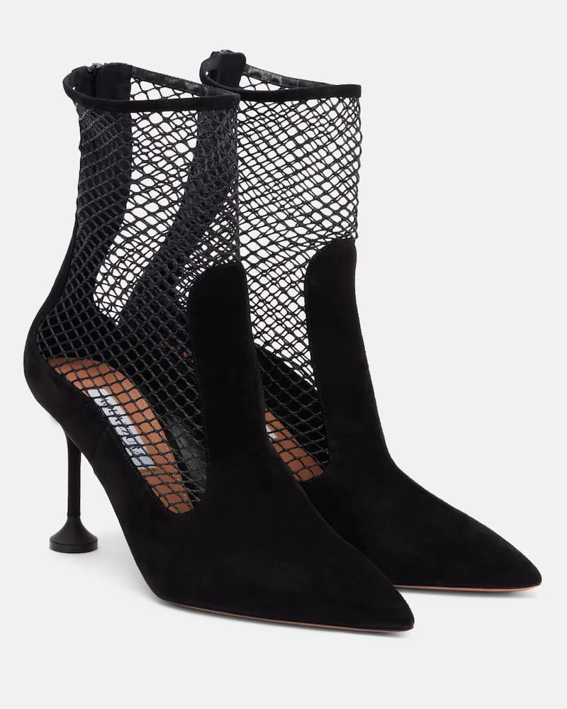 Aquazzura Ankle Boots Dawn 85 aus Veloursleder und Mesh Schwarz