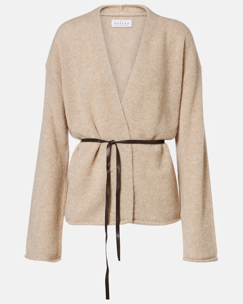 Velvet Cardigan Alina aus einem Wollgemisch Beige