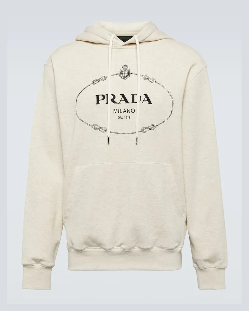 Prada Bedruckter Hoodie aus Baumwolle Beige