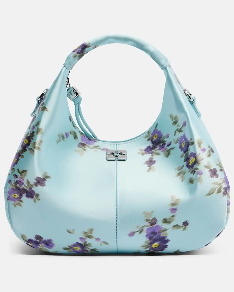 Ganni Henkeltasche Mini aus Satin Blau