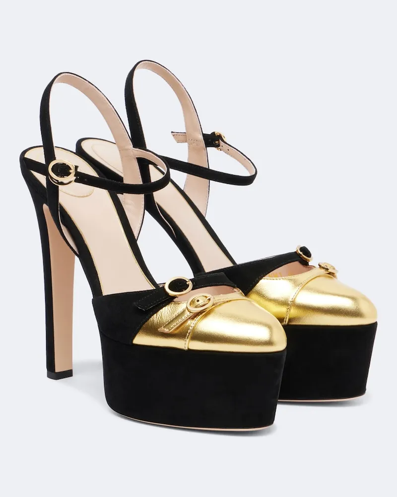 Valentino Garavani Plateausandalen Crasher aus Veloursleder Schwarz