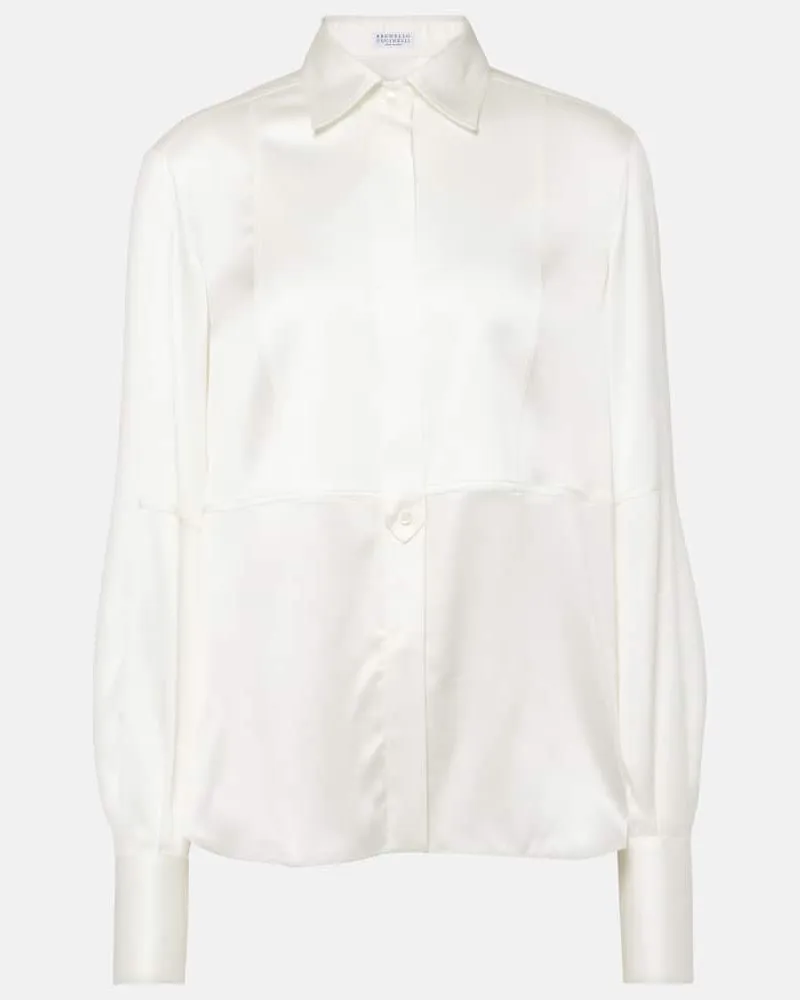Brunello Cucinelli Bluse aus Satin Weiß
