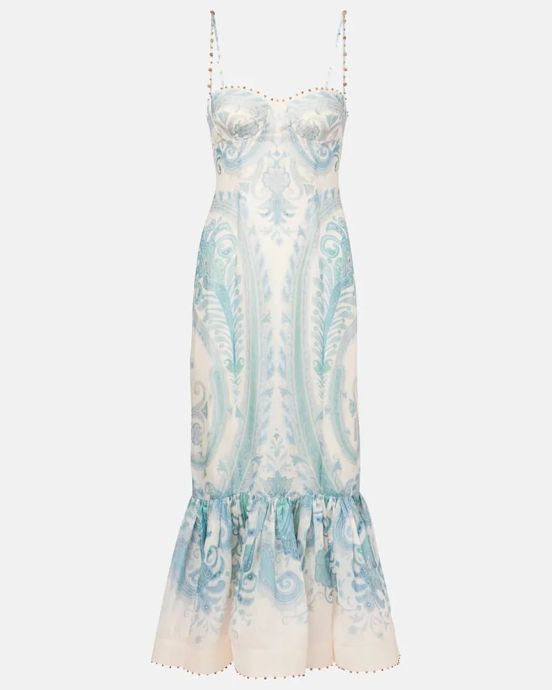 Zimmermann Cocktailkleid Illuminate aus Seide und Leinen Beige