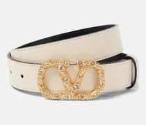 Gürtel VLogo Signature aus Leder mit Kristallen