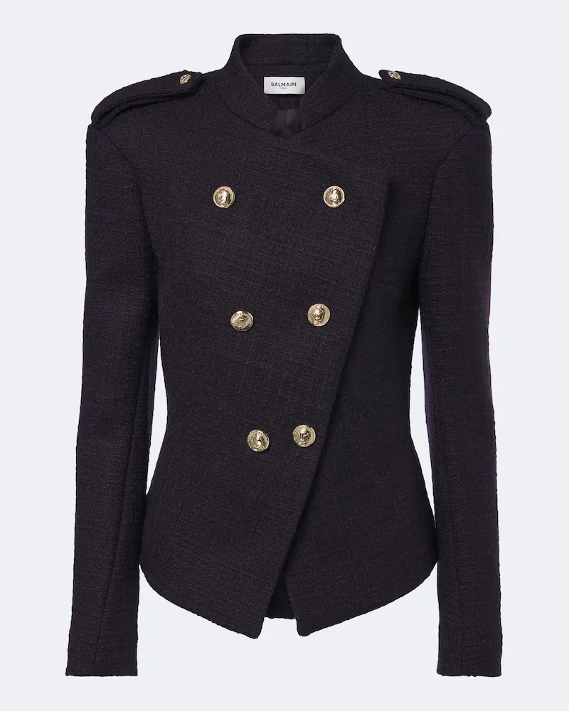 Balmain Tweed-Jacke aus einem Wollgemisch Blau