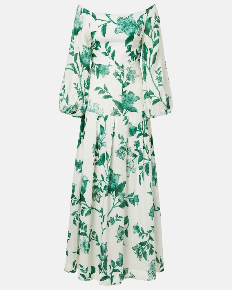 AGUA BENDITA Off-Shoulder-Maxikleid Senlis aus Leinen Weiß