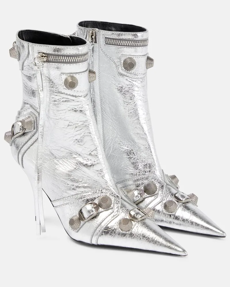 Balenciaga Ankle Boots Cagole aus Leder Silber