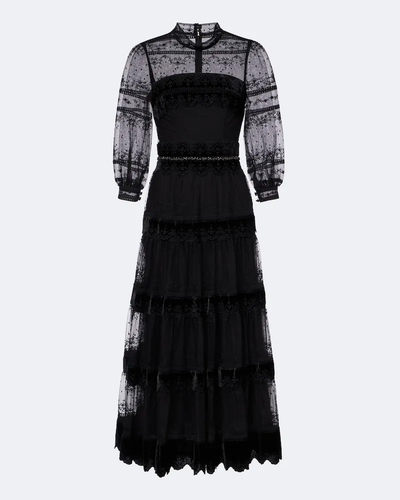 COSTARELLOS Verziertes Cocktailkleid aus Spitze mit Samt Schwarz