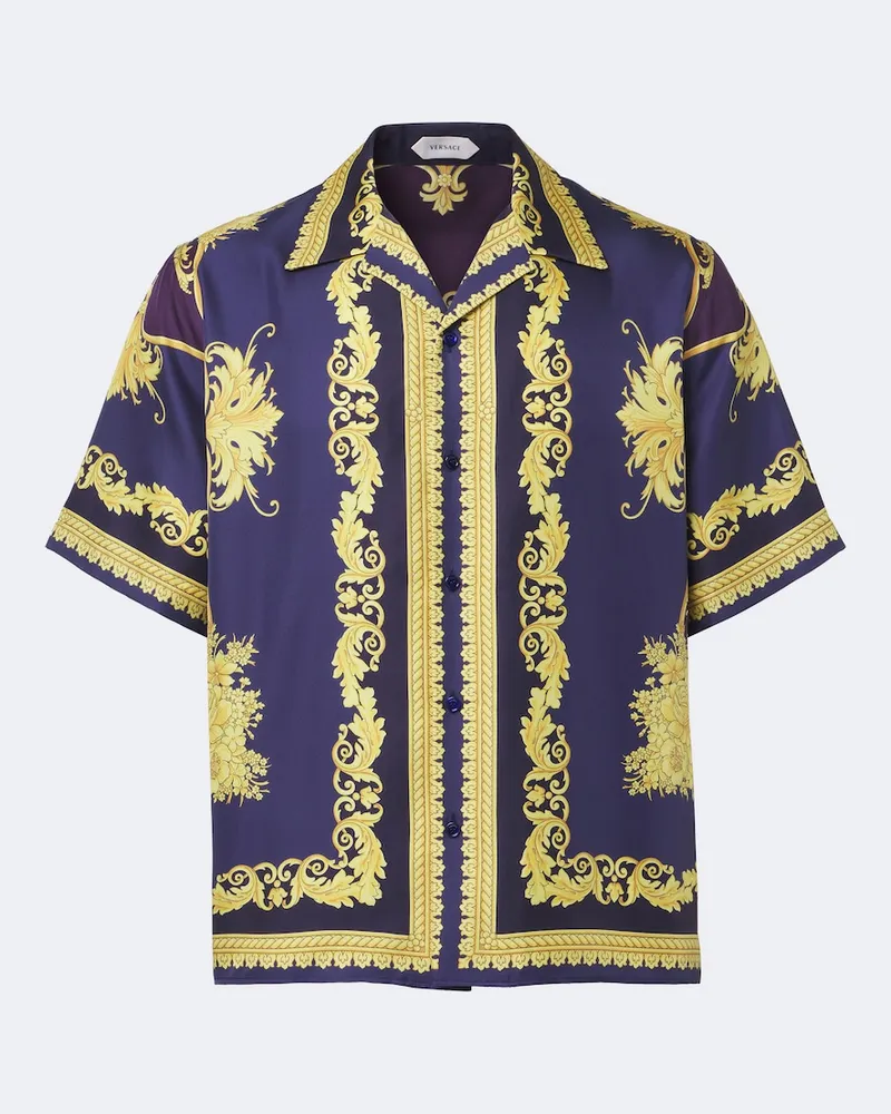 Versace Hemd Barocco aus Seiden-Twill Blau