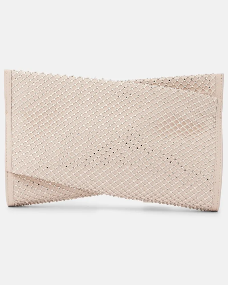 Christian Louboutin Clutch Loubitwist Small aus Leder mit Kristallen Weiß