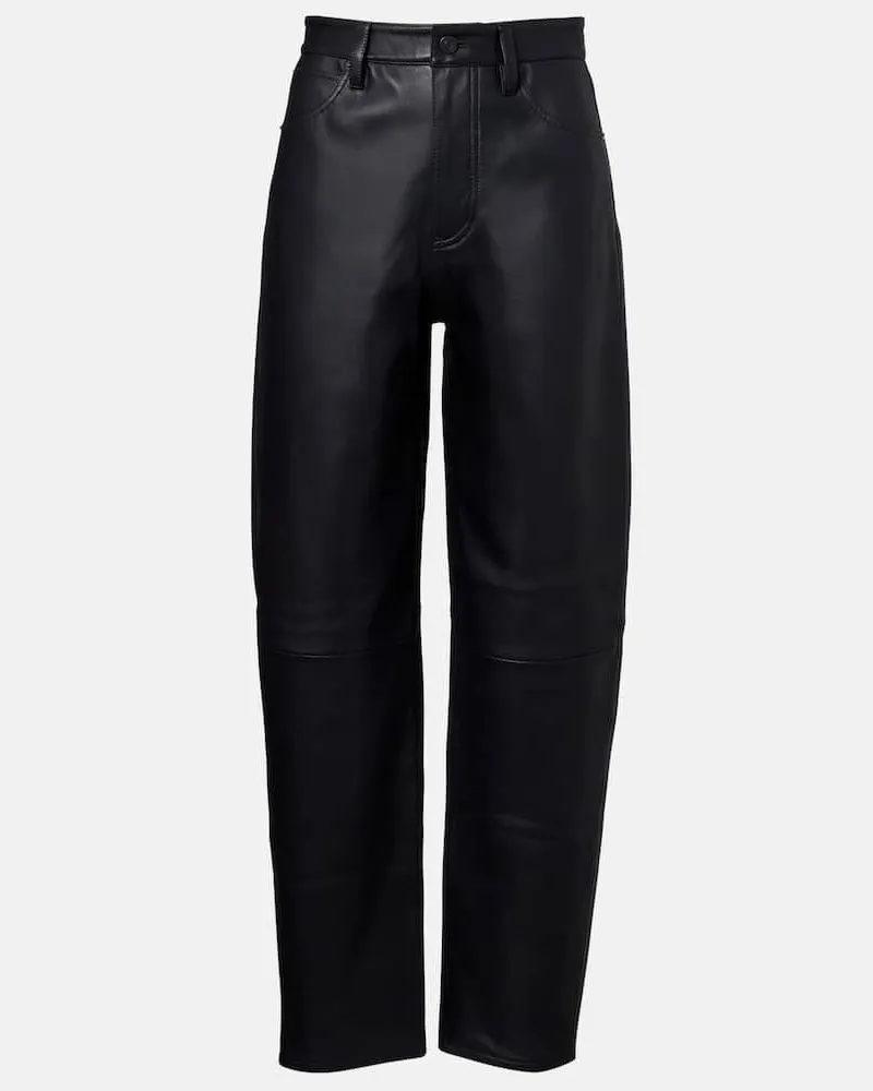 Frame Denim Gerade Hose Neat aus Leder Schwarz