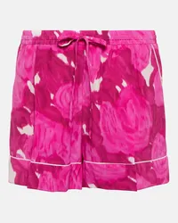 Valentino Garavani Bedruckte Shorts aus Seide Pink