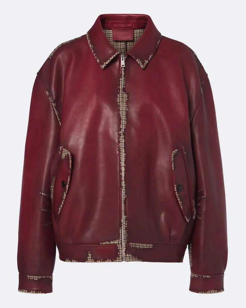 Prada Lederjacke Burgunderrot
