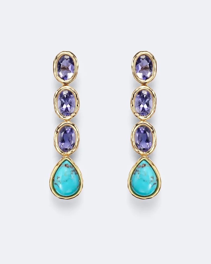Octavia Elizabeth Ohrringe aus 18kt Gelbgold mit Lolithen und Türkisen Gold