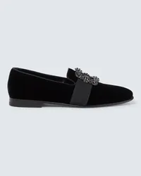 Manolo Blahnik Verzierte Loafers Carlton aus Samt Schwarz