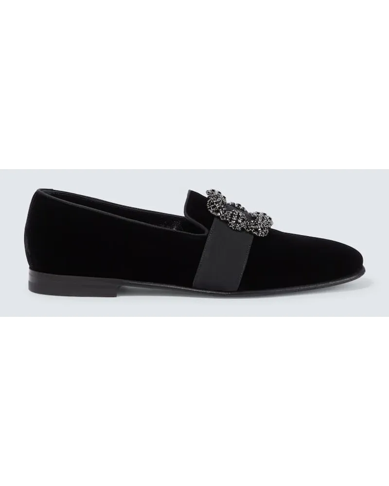 Manolo Blahnik Verzierte Loafers Carlton aus Samt Schwarz