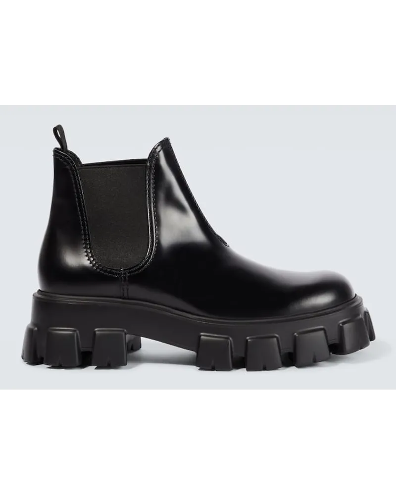 Prada Chelsea Boots Monolith aus Leder Schwarz