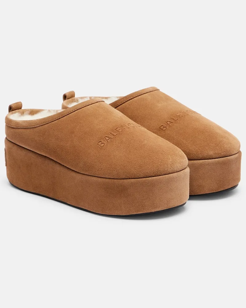 Balenciaga Slippers Alaska aus Veloursleder Braun