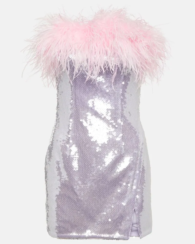 Self-Portrait Minikleid mit Pailletten und Federn Violett