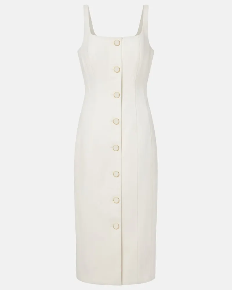 Veronica Beard Midikleid Liana aus Baumwolle Weiß