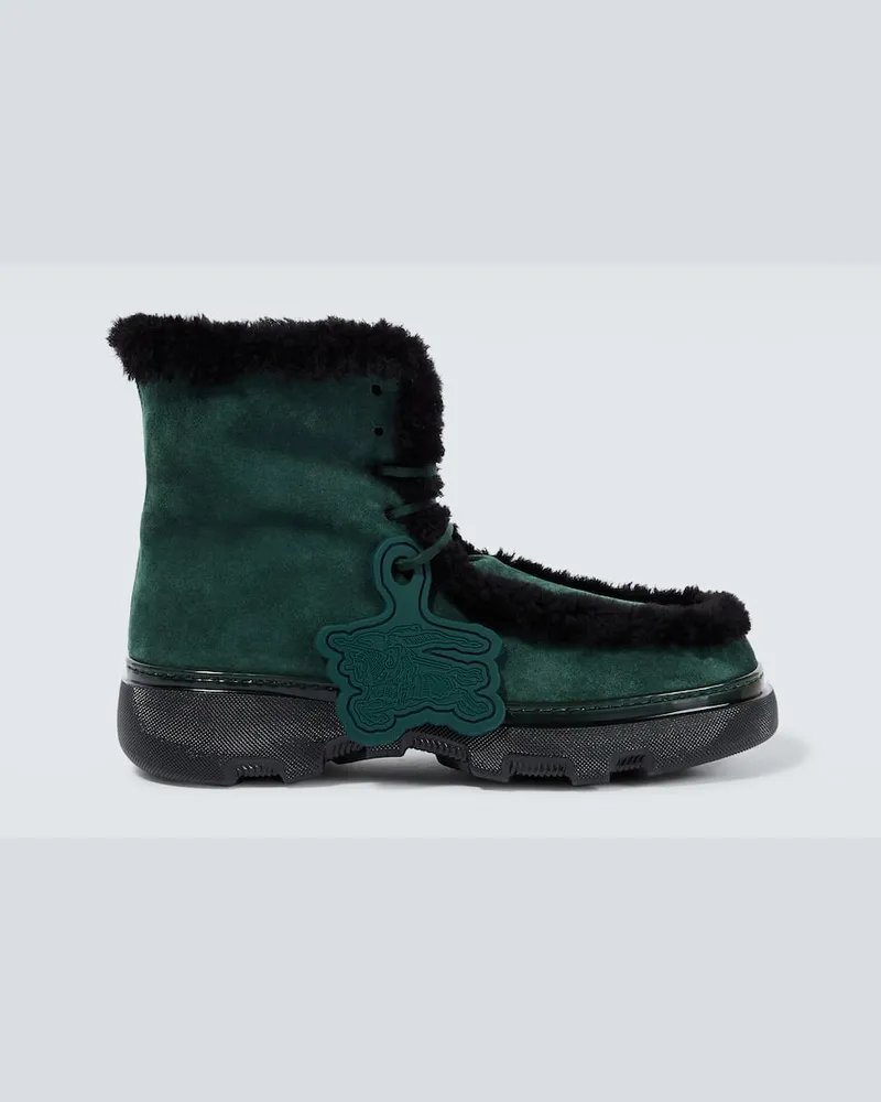 Burberry Ankle Boots aus Veloursleder und Shearling Grün