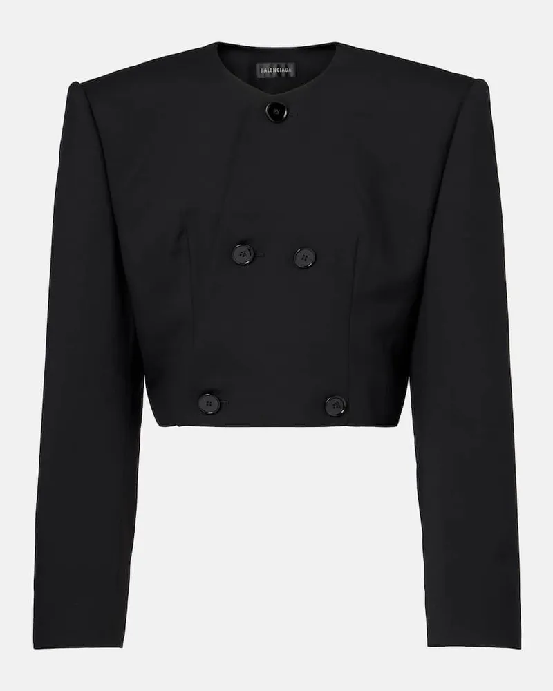 Balenciaga Cropped-Jacke aus Woll-Twill Schwarz