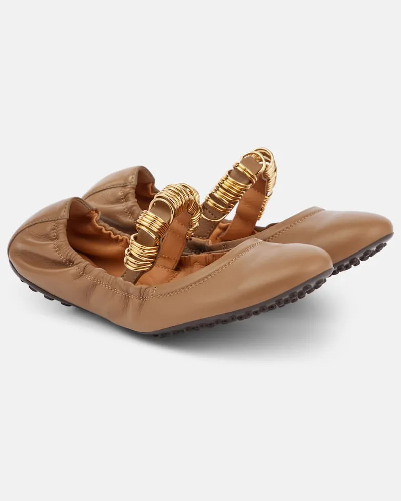 TOD'S Verzierte Mary-Jane-Ballerinas aus Leder Braun