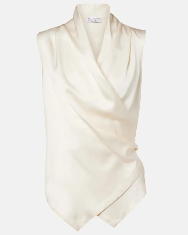 Brunello Cucinelli Top Monili aus Seide Weiß