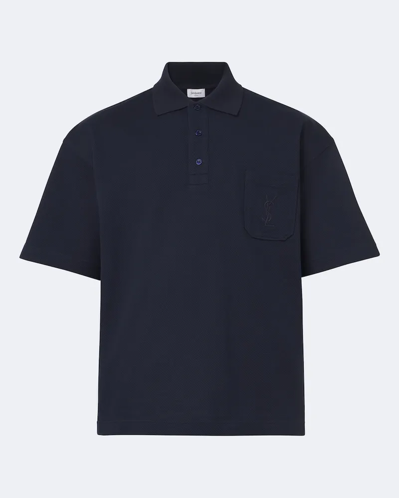Saint Laurent Polohemd Cassandre aus Baumwolle Blau