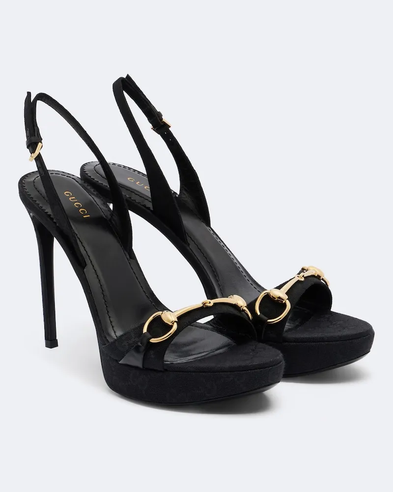 Gucci Slingback-Sandalen Donna Horsebit aus Canvas Schwarz