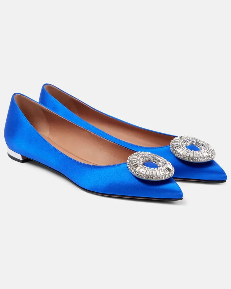 Aquazzura Ballerinas Crystal Hoop aus Satin Blau