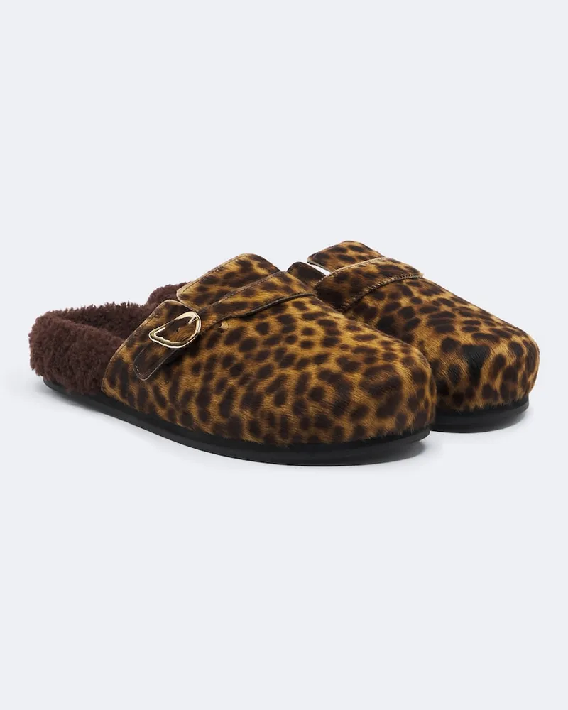 Ancient Greek Sandals Clogs Vasilitsa aus Leder mit Lammfell Braun