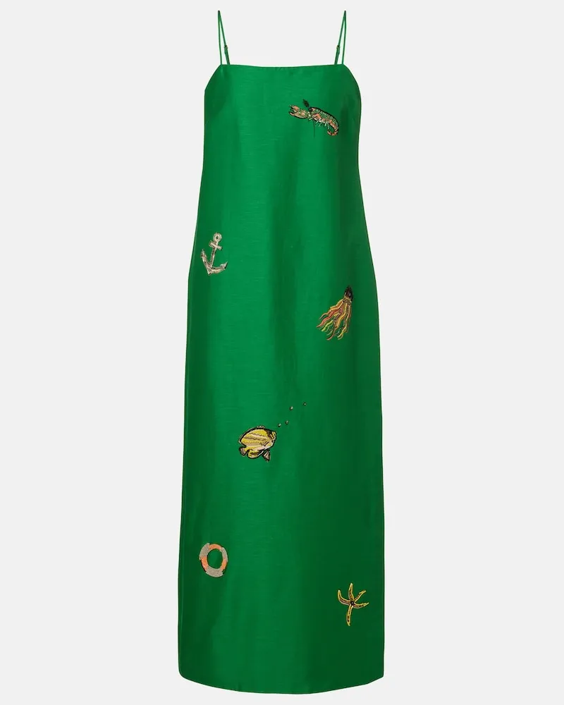 ALEMAIS Alémais Verziertes Maxikleid aus einem Leinengemisch Grün
