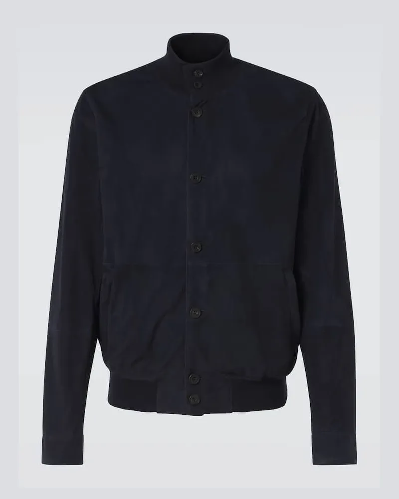 Rubinacci Bomberjacke aus Veloursleder Blau
