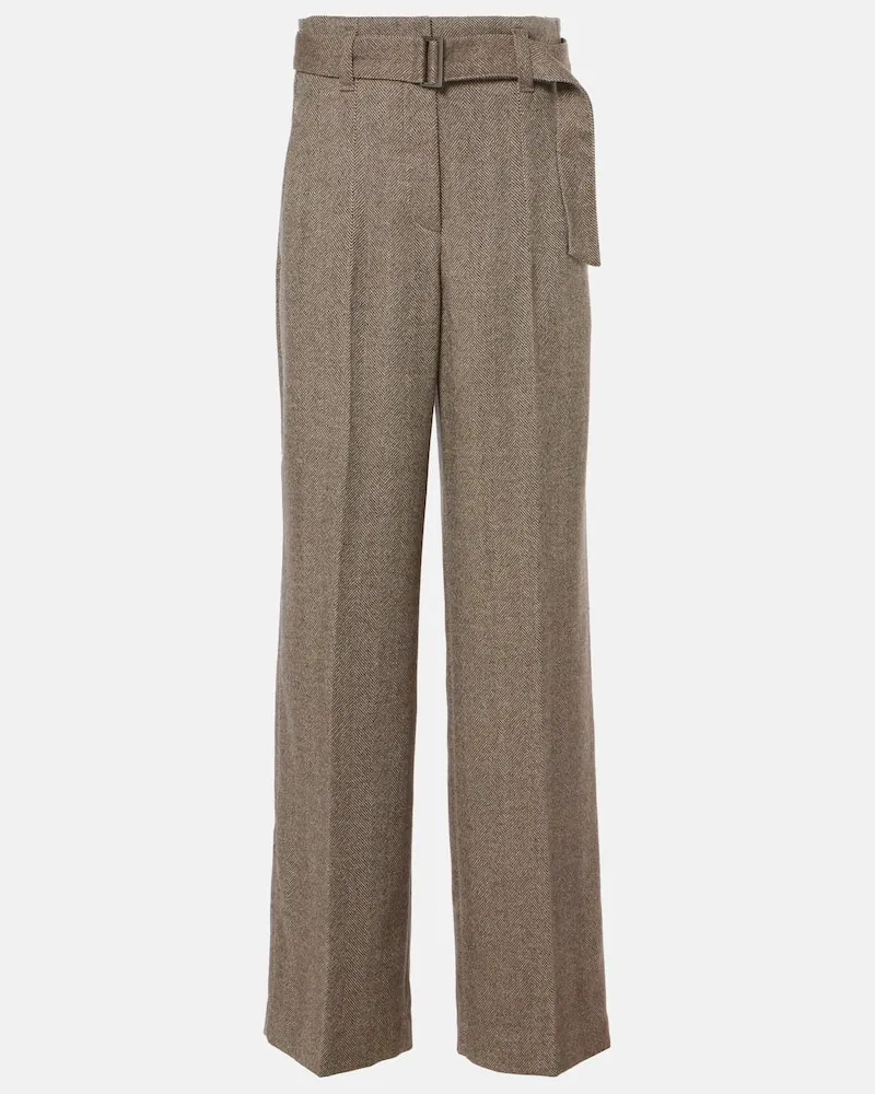 Brunello Cucinelli Weite Hose aus einem Wollgemisch Braun